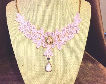Pink Venetian Lace Bib