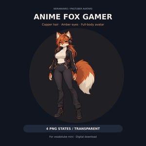 Anime Fox Gamer Pngtuber Avatar, 4 Transparent PNG States for Veadotube ...