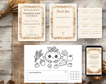Thankful Invitation Thanksgiving Invitation Bundle Friendsgiving Invitation Editable Canva Template Digital Download Thanksgiving Invite Set