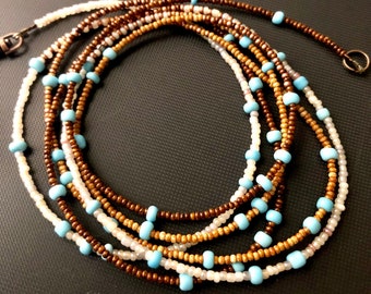 Long seed bead wrap bracelet / necklace dramatic beachy surfer boho hippie beachwear unisex birthday gift for him her