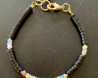 Ethiopian Fire Opal Bracelet: Black Jasper, 18K Gold Plated Clasp