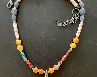Spiny Oyster Teardrop Pendant Necklace: Jasper Agate Boho Style