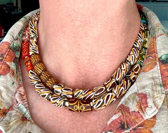 Krobo African Trade Bead Necklace: Recycled Glass Boho Jewelry