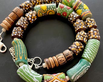Krobo African Trade Bead Necklace: Recycled Glass Boho Jewelry