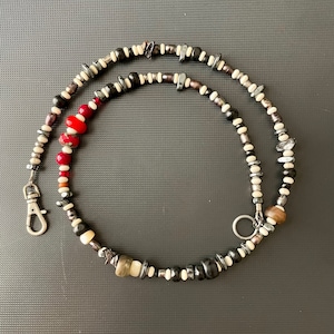 Handmade Black and Red Necklace glass mixed inclusions shell mother-of-pearl boho hippie beachy beach perfect gift for men women unisex