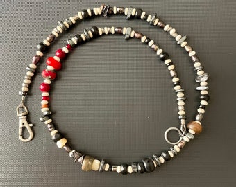 Handmade Black Glass Necklace: Red Accent, Boho Beach Jewelry