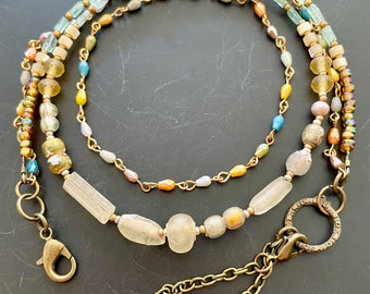 Ancient Roman Glass Bead Necklace: Tourmaline Gemstone Boho Jewelry