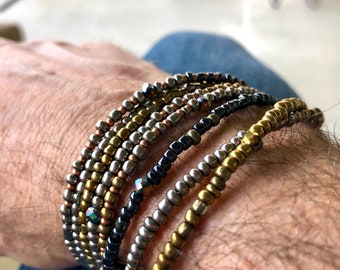 Metallic Seed Bead Wrap Bracelet Necklace: Unisex Boho Jewelry