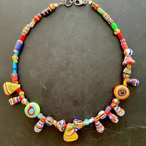 Traditional "Kiffa" style trade bead necklace Java, Indonesia adjustable boho hippie unisex gift