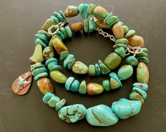 Hubei Turquoise Choker Necklace: Natural Gemstone Boho Arrowhead Charm