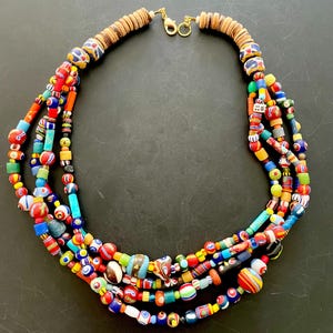 Traditional "Kiffa" style small trade bead necklace Java, Indonesia adjustable boho hippie unisex gift