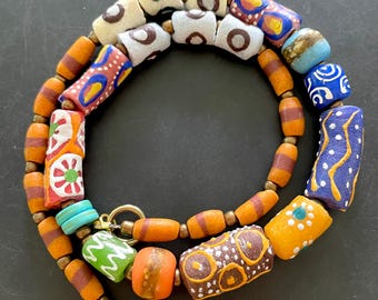 Krobo African Trade Bead Necklace: Recycled Glass Boho Jewelry Handmade Mixed Colors