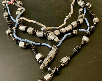 Vintage Aluminum Cube Necklace: Rustic Multi-Strand Boho Statement