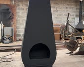 Hand-Built Matte Black Steel Chiminea | Teardrop Outdoor Fireplace Heater
