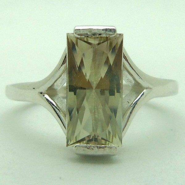 1.95 Carat Yellow Quartz Gemstone Ring Size 6 3/4 Sterling Silver Hand Cut Gem
