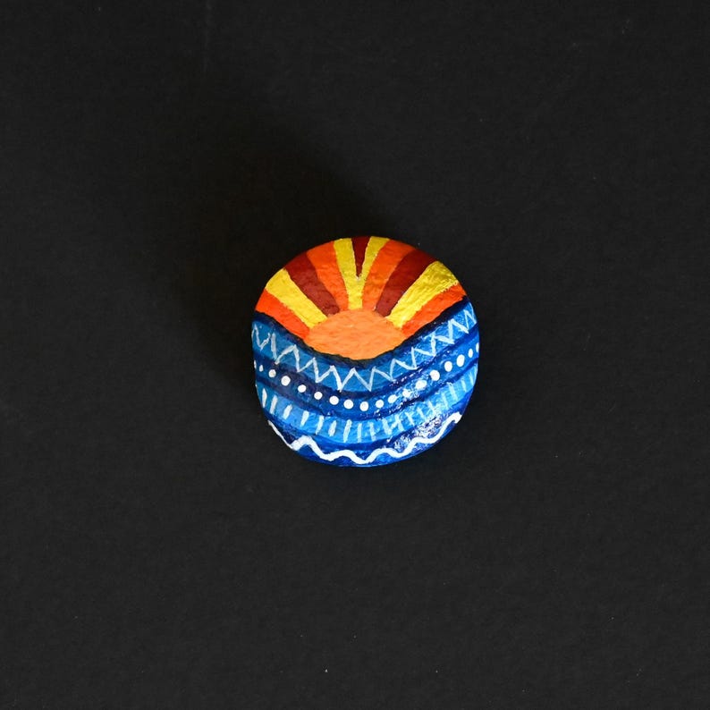 Hand Painted Sun Over Water on Rock - Etsy