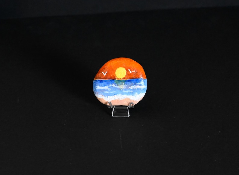 Hand Painted Rock: Sunset Over Water Scene - Etsy