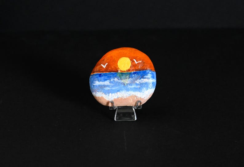 Hand Painted Rock: Sunset Over Water Scene - Etsy