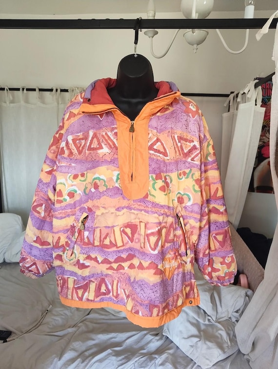 Diadora, Vintage Diadora 1990s Colourful Patterned Pullover Jacket with Half-Zip