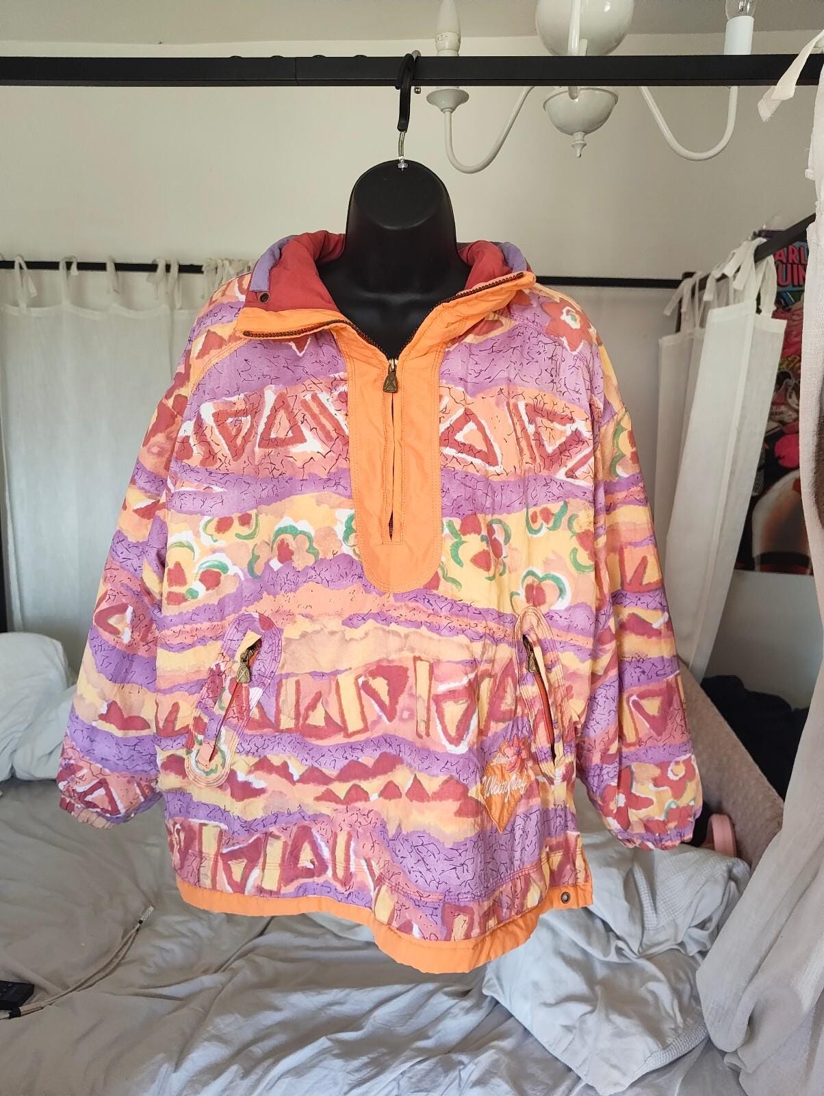 Diadora, Vintage Diadora 1990s Colourful Patterned Pullover Jacket with Half-Zip