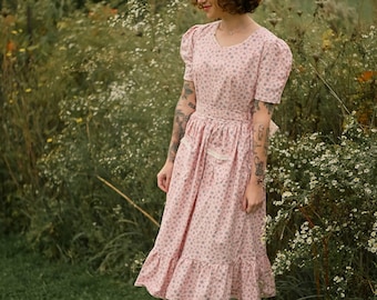 1940's Tea Party Dress / Pink Calico Dress /
