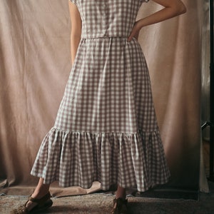 Ruffled Skirt - Ethical fashion - Lavender Checked Long Skirt - Tiered Skirt - Full Skirt - Long Full Skirt - Elastic Waist - Women's