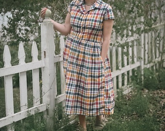 50’s Shirt Dress - 1950s Casual Dress - Retro Dress - Striped Vintage Dress - Striped Dress - Midi Cotton dress - summer dresses for women