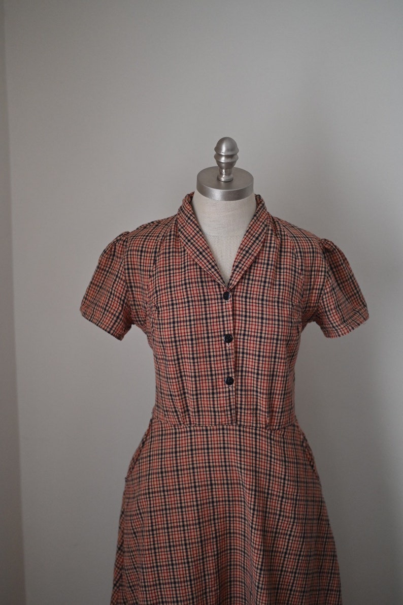 Emmy /1940's Dress / Vintage Dress / Retro Dress / New Vintage Dress / Handmade Vintage Dress / Shirt Dress / Brown Cotton Dresses for women image 5