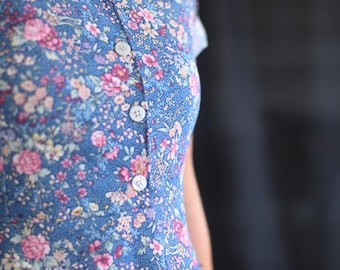 Dress, blue, vintage dress, long dress, short sleeve, summer dresses for women, 1950's dress, retro dress, 1990's, a-line, floral