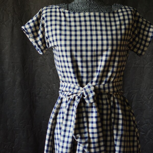 Dress Blue and white checked dress/ 1950s dresses for women/ vintage casual dress/ long cute casual dress/ casual cotton dress/ summer dress