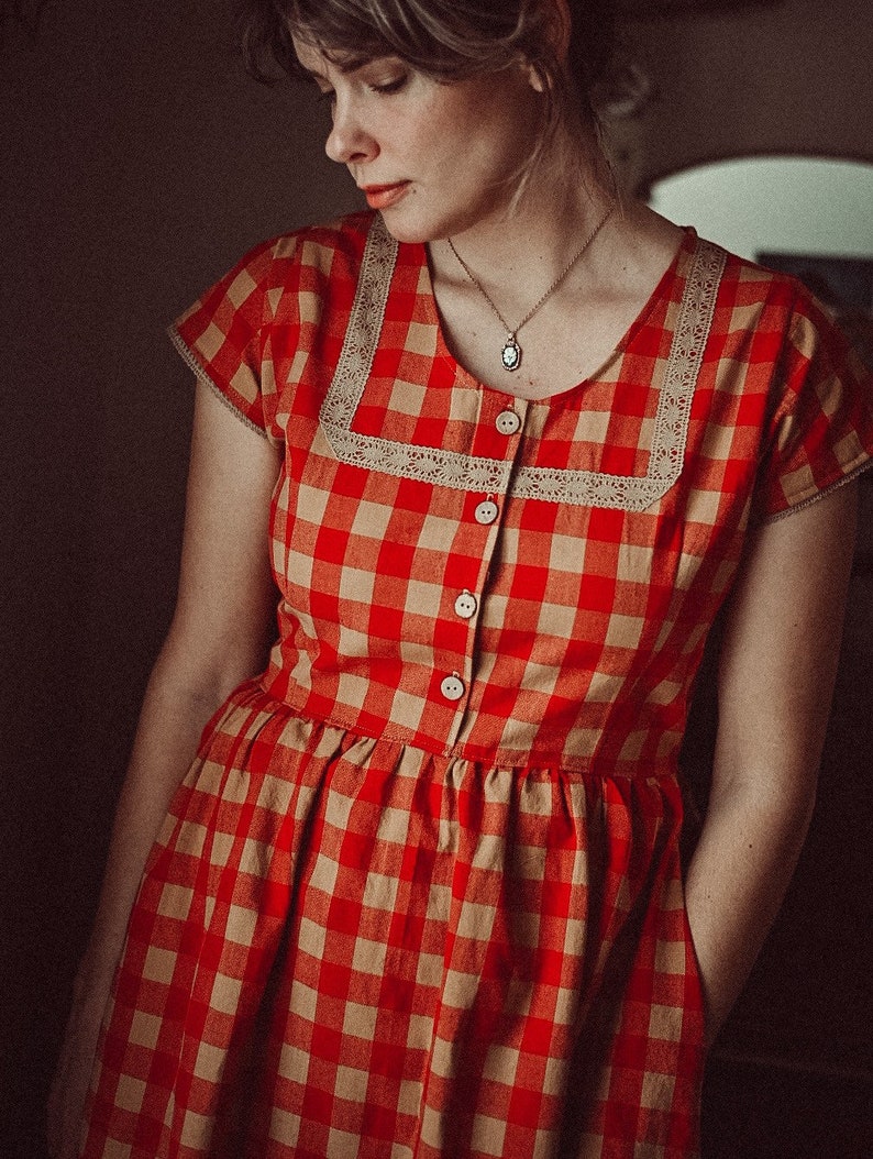 Briar Rose // women’s dresses Red Large Check , vintage dress, long dress, summer dresses for women, gunnesax, cottage core, fairytale dress 