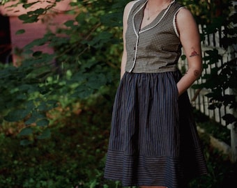 Navy Striped Midi Skirt | Cottagecore Skirt | Handmade Cotton Prairie Skirt | Vintage Inspired Skirt with Pockets