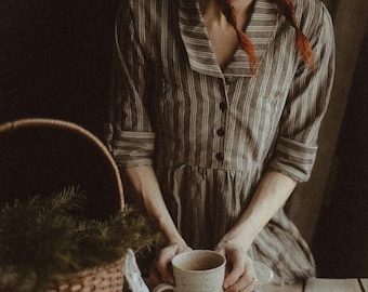The Artist 1930s- Peter Pan Collar Dress - Long Sleeve Cotton Dress - Vintage Dresses for Women - Ethical Fashion - Cotton Dresses For Women
