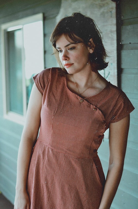 1930s Short Sleeve Dress 1930s Red House Dress Casual Cotton Dress Red and Natural Cotton Vintage Dress Vintage Dresses for Women Etsy