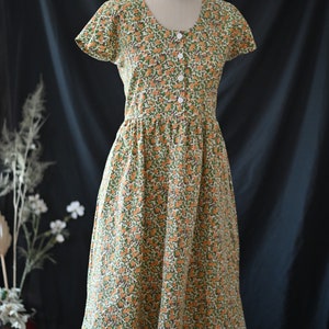 Dress, Golden Floral, vintage dress, long dress, short sleeve, summer dresses for women, 1950's dress, retro dress, 1990's, a-line, image 4