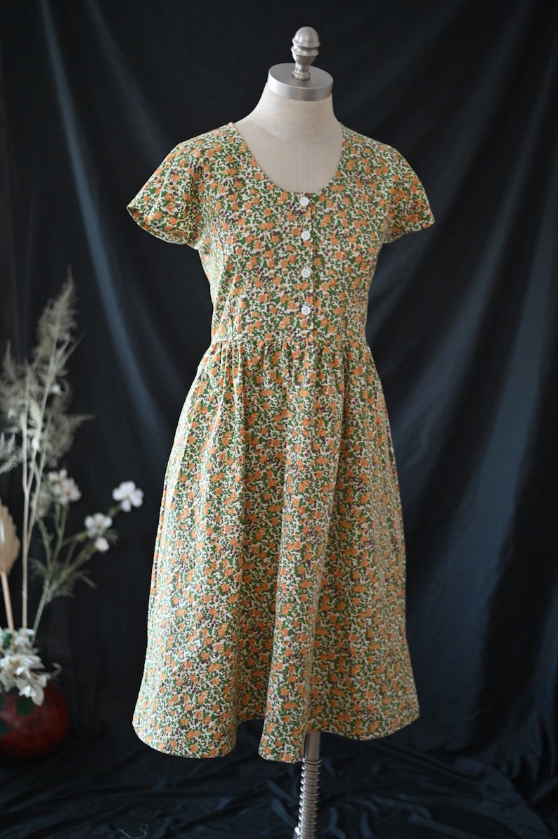 Dress, Golden Floral, vintage dress, long dress, short sleeve, summer dresses for women, 1950's dress, retro dress, 1990's, a-line, image 4