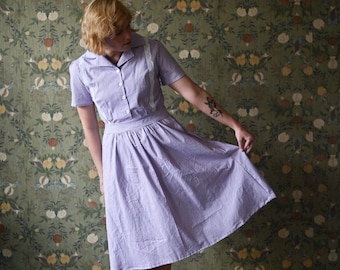 Agnes 1930's Style Cotton Gingham Dress, Retro Collar Smock Style
