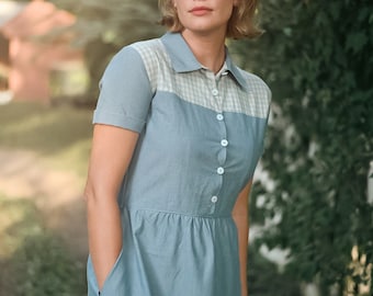 Millie /1950's Dress / Vintage Dress / Retro Dress / 1940's Dress / Blue 1930s  / Fall Dresses for Women / Fall Dress/ Western Dress /Cotton