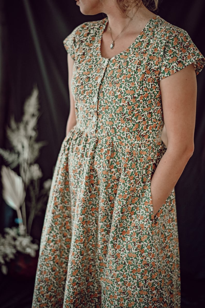 Dress, Golden Floral, vintage dress, long dress, short sleeve, summer dresses for women, 1950's dress, retro dress, 1990's, a-line, image 3