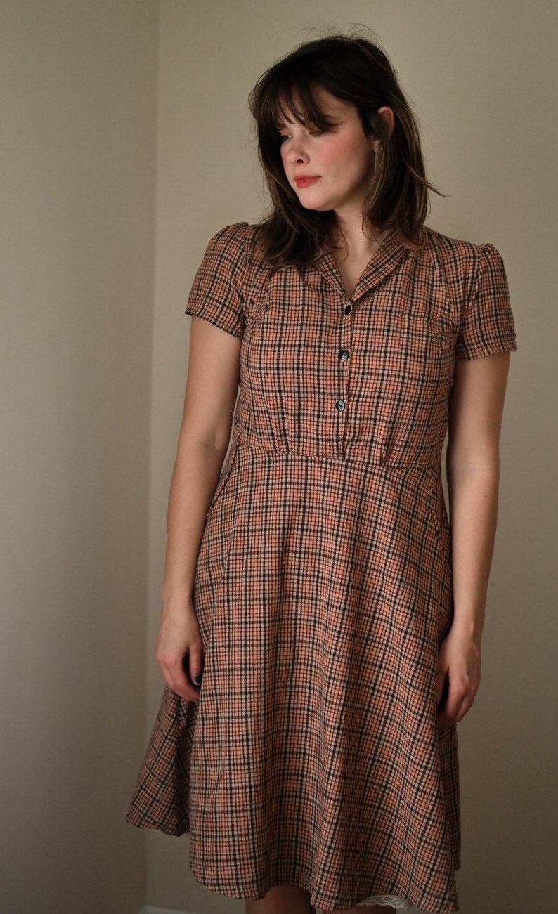 Emmy /1940's Dress / Vintage Dress / Retro Dress / New Vintage Dress / Handmade Vintage Dress / Shirt Dress / Brown Cotton Dresses for women image 4