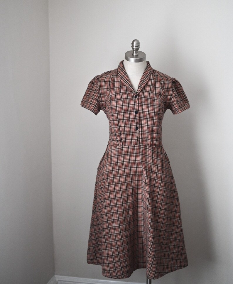 Emmy /1940's Dress / Vintage Dress / Retro Dress / New Vintage Dress / Handmade Vintage Dress / Shirt Dress / Brown Cotton Dresses for women image 2