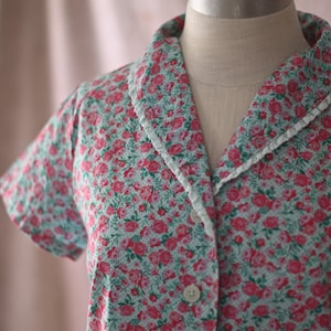 Retro 1940s Blouse Teal / womens floral blouse / womens cotton blouse / calico blouse / short sleeved blouse / summer top image 6