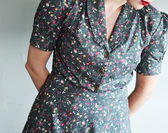 Dress Trudy  1940's Dress / Vintage Dress / Retro Dress / New Vintage Dress / Handmade Vintage Dress / Shirt Dress / Green retro dress