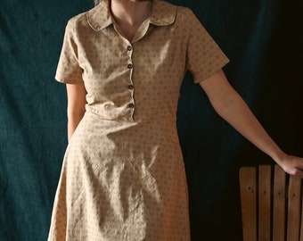 1940's dress, Woman's Dresses- Beige, vintage dress, long dress, short sleeve, summer dresses for women, retro dress, a-line,