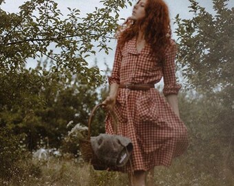 The Artist // Peter Pan Collar Dress, summer dresses for women, red dress, smock dress, long sleeve linen, linen cotton dress, 1930's dress