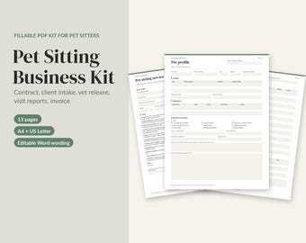 Pet Sitter Contract, Pet Sitting Business Forms Bundle, Client Intake, Vet Release Form, Visit Report, Invoice, Fillable PDF