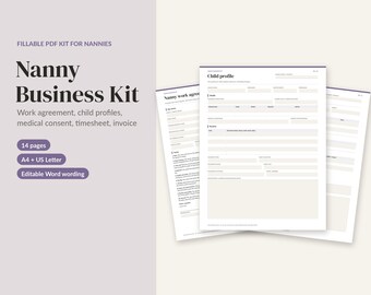 Nanny Contract Template, Nanny Agreement & Forms Kit, Babysitter Contract, Childcare Forms, Timesheet, Daily Log, Fillable PDF