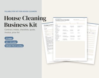 Cleaning Business Forms Bundle, House Cleaning Contract, Cleaning Checklist, Client Intake, Quote, Invoice, Price List, Fillable PDF