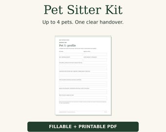 Pet Sitter Instructions Printable, Fillable Pet Care Binder for 4 Pets, Dog and Cat Sitter Checklist, A4 and US Letter PDF