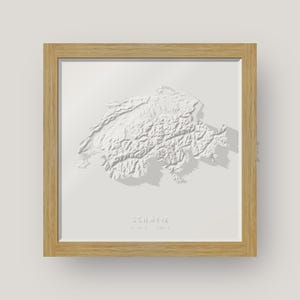 Switzerland 3D Relief Map, Framed 3D Map Wall Art, 3D Printed Topographic Gift
